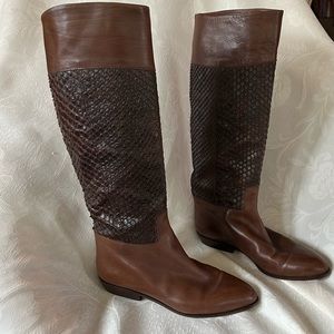 VIA SPIGA Vintage flat brown leather and genuine snakeskin boots size 8